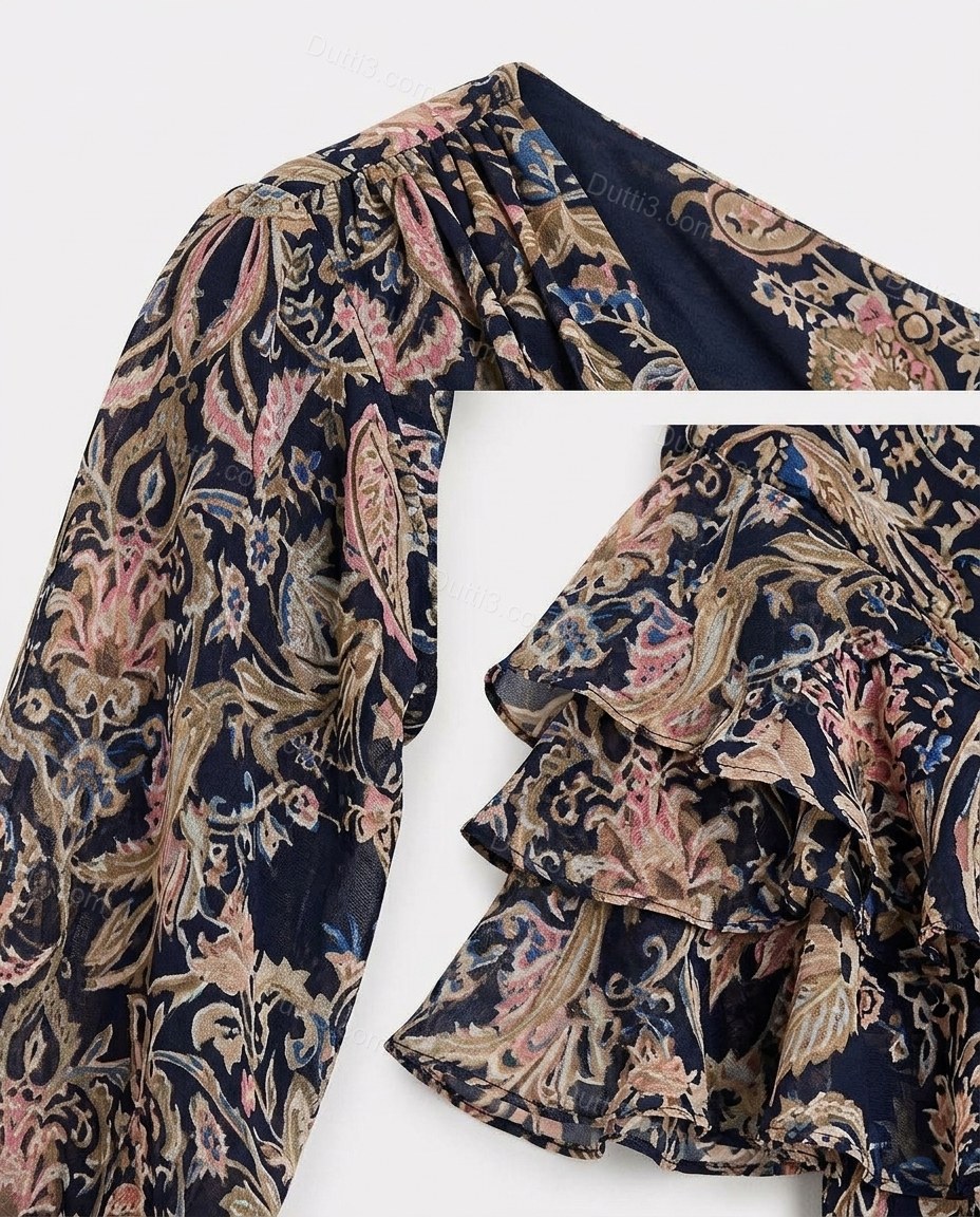 Black Floral Midi Off-Shoulder Dress, close-up of floral, by Dutti3