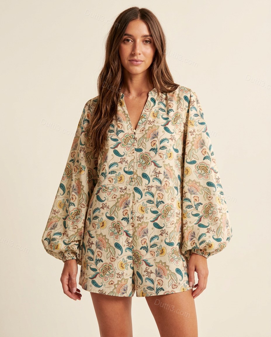 Cream Floral Jumpsuit, full-length hero view, by Dutti3