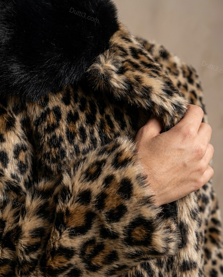 Brown Leopard Print Faux-Fur Jacket, close-up of leopard print, by Dutti3