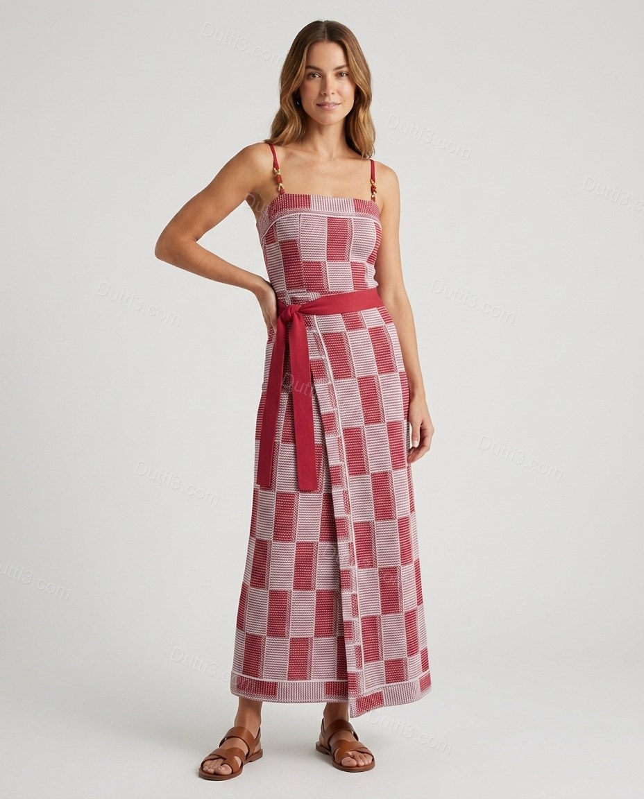 Red Maxi Dress, front studio view, by Dutti3