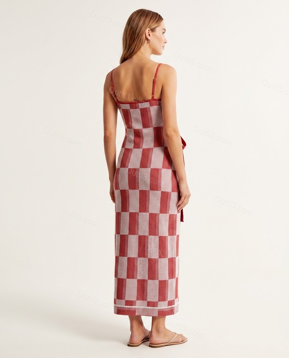Red Maxi Dress, back studio view, by Dutti3
