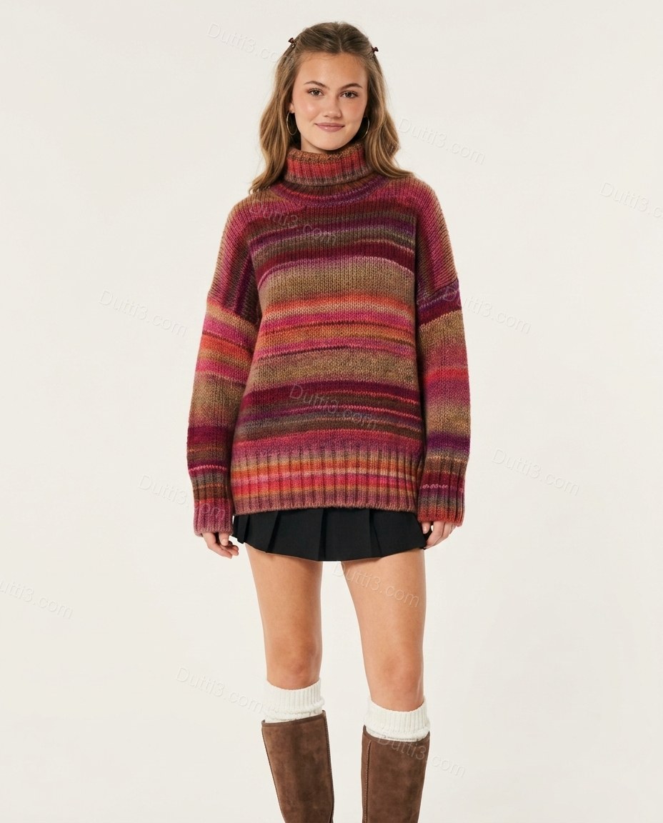 Multi-Color Striped Knit Ribbed Two-Piece Set, front studio view, by Dutti3