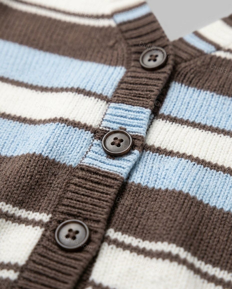 Brown Striped Knit Ribbed Cardigan, close-up of striped, by Dutti3