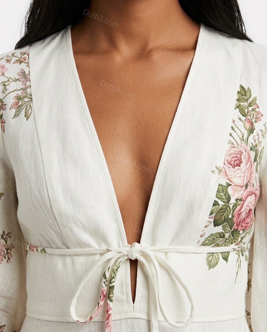 White Floral Mini Dress, close-up of floral, by Dutti3