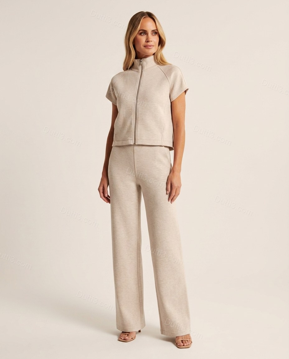Beige Knit Top & Pants Set, front studio view, by Dutti3