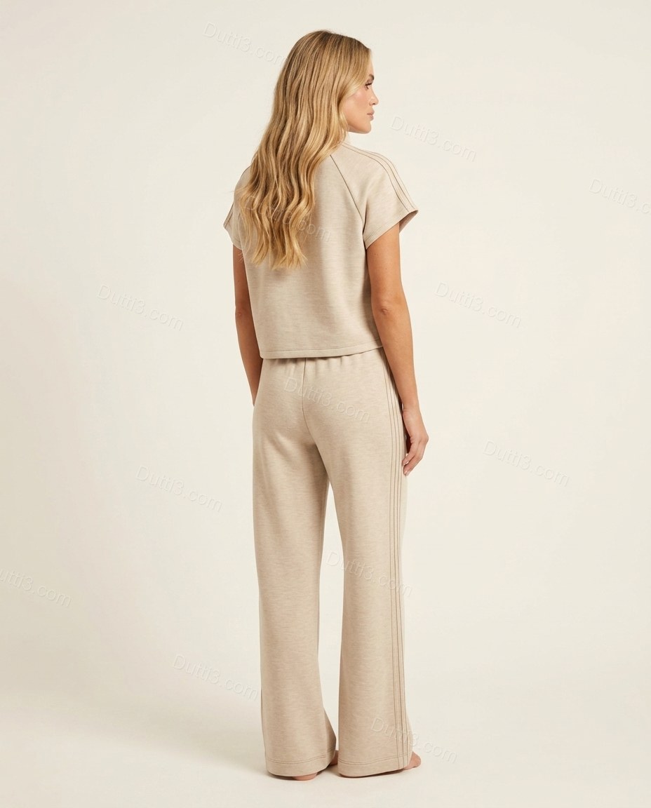 Beige Knit Top & Pants Set, back studio view showing clean, minimalist back construction, by Dutti3