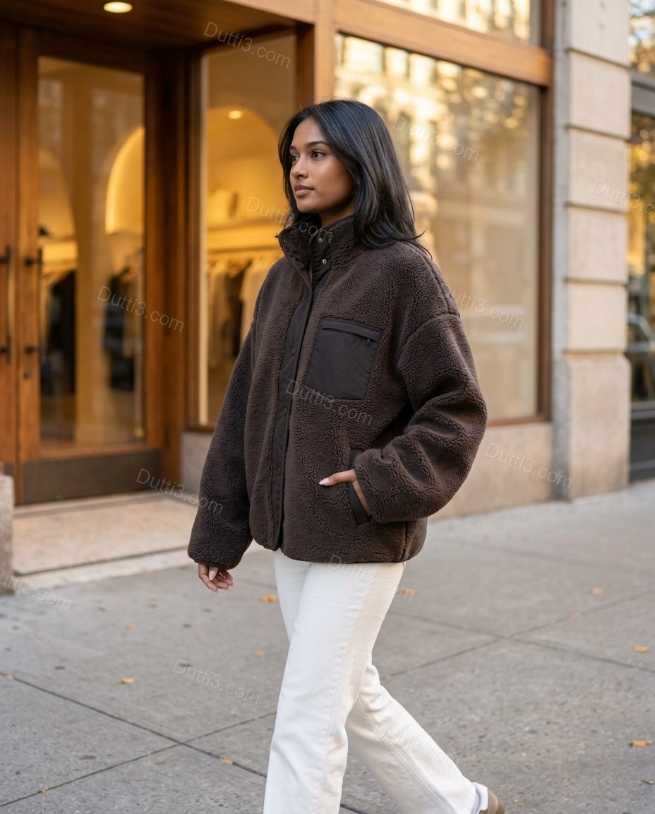 Brown Jacket, three-quarter brand lifestyle view, by Dutti3