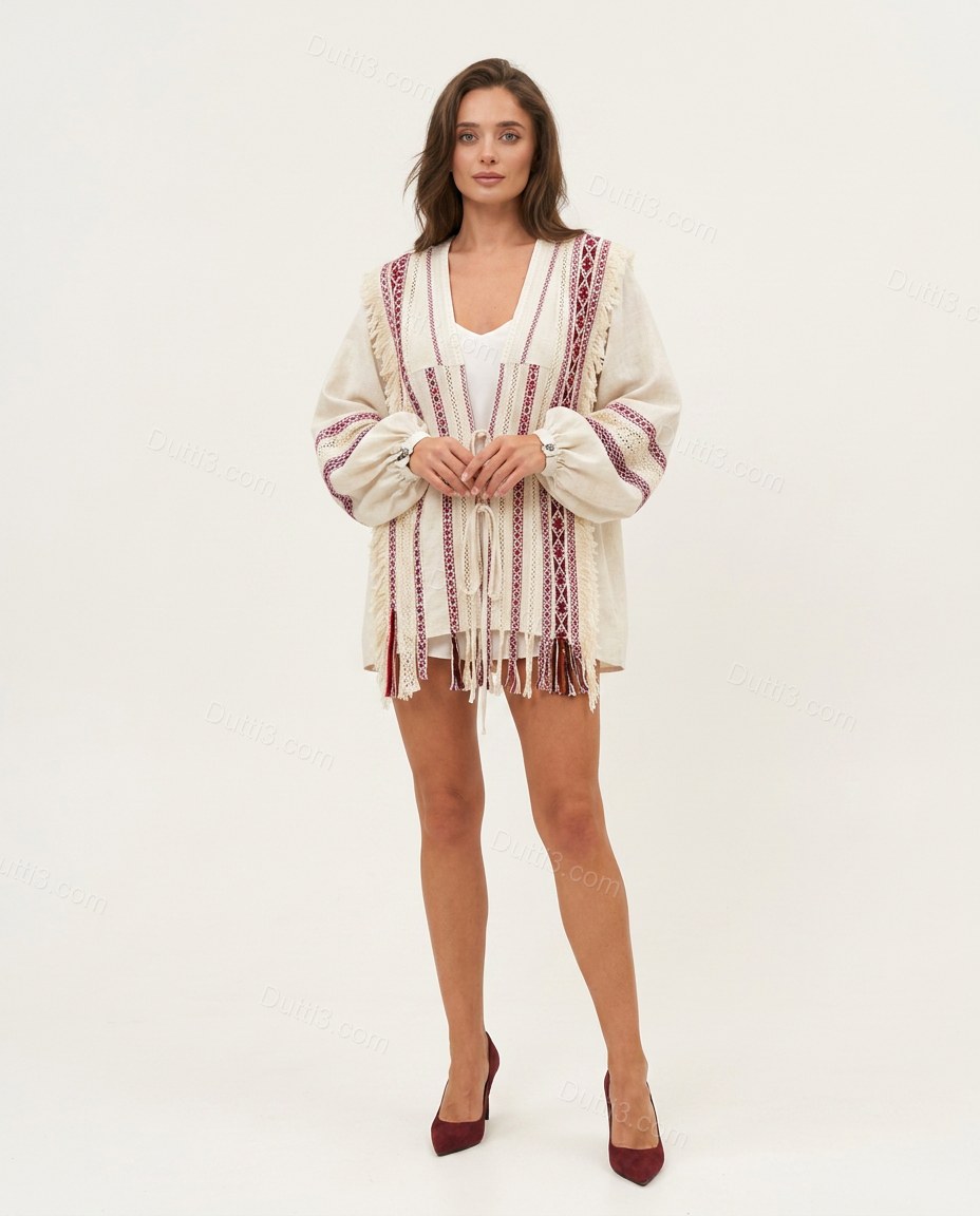 Off-white Geometric Embroidered Fringe Jacket, front studio view, by Dutti3