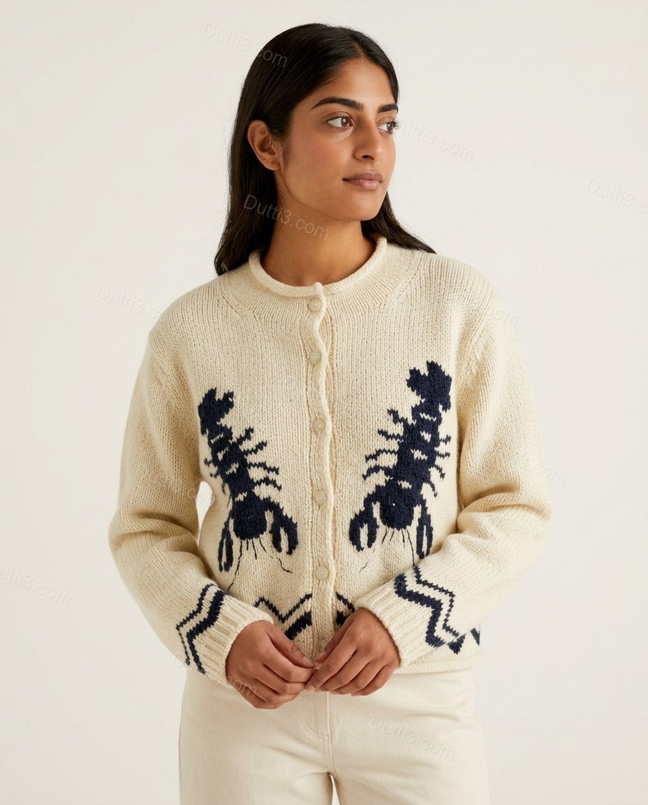 Cream Knit Ribbed Cardigan, side and back studio view, by Dutti3