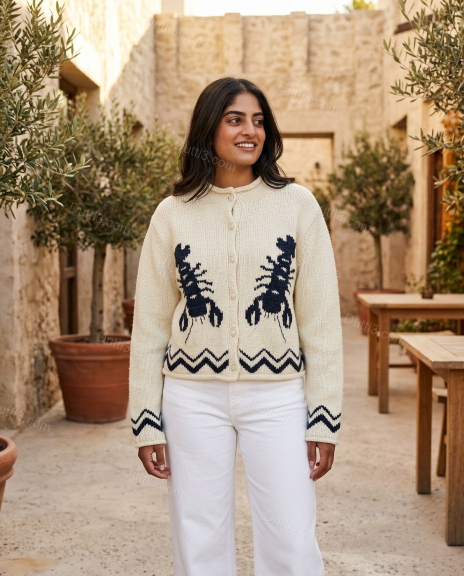Cream Knit Ribbed Cardigan, three-quarter brand lifestyle view, by Dutti3