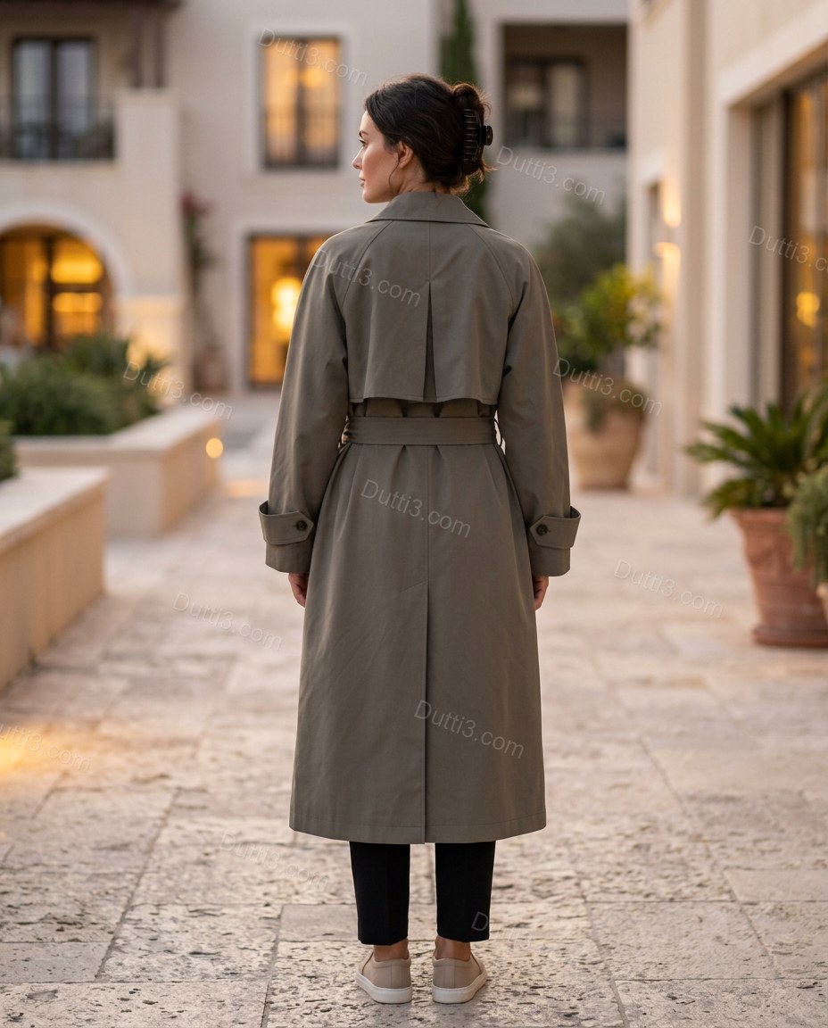 Olive Green Pleated Coat, alternate use-case lifestyle view, by Dutti3