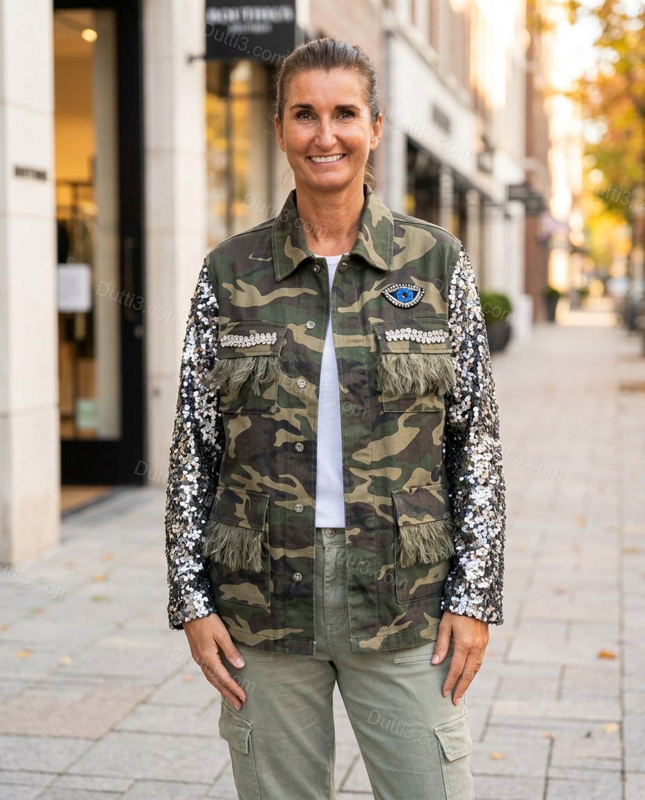Olive Green Jacket, full-length hero view, by Dutti3