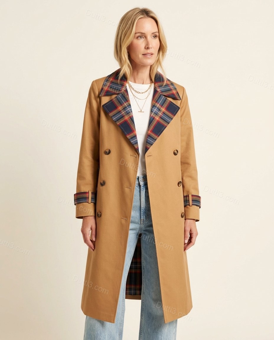 Tan Plaid Coat, front studio view, by Dutti3
