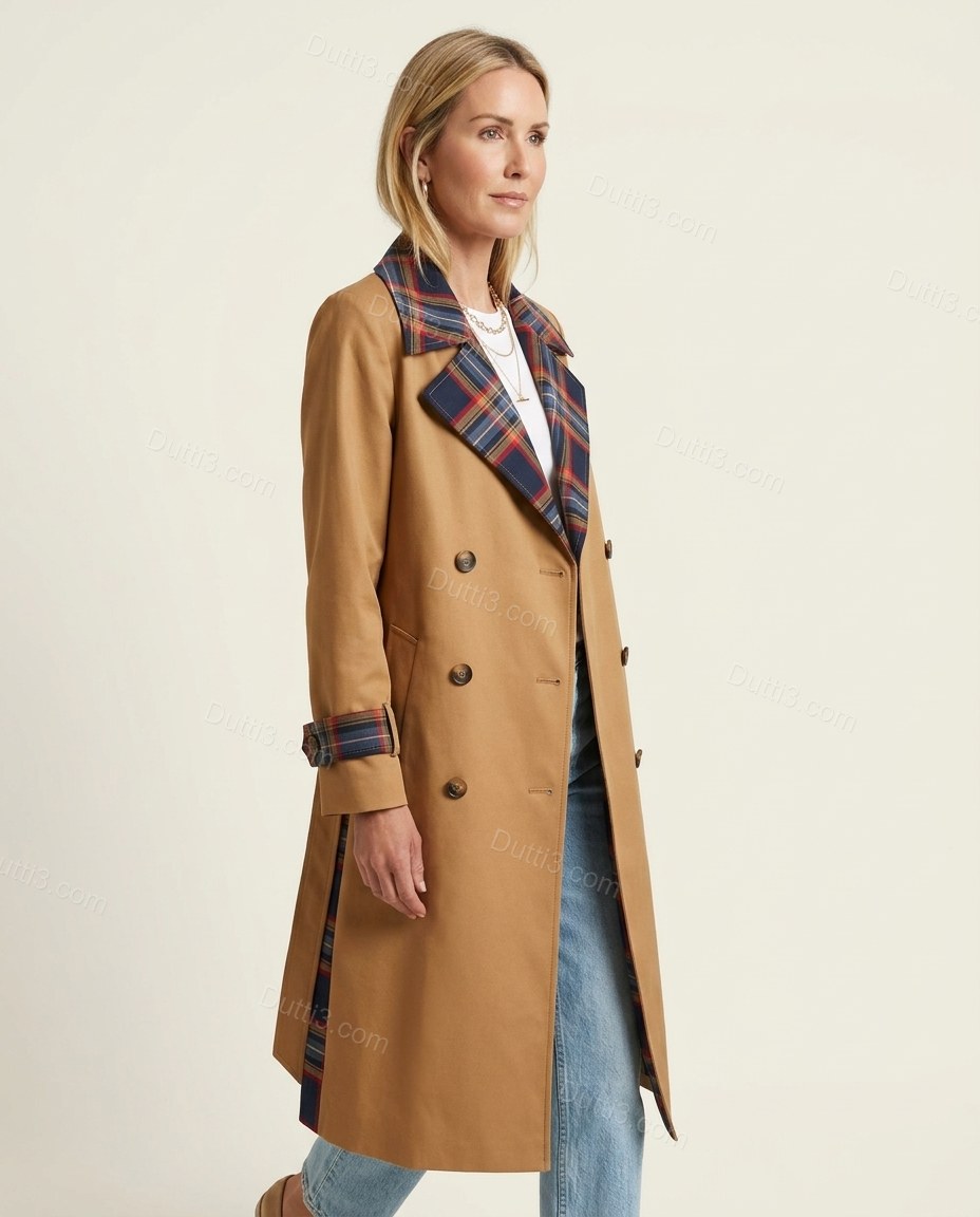 Tan Plaid Coat, side and back studio view, by Dutti3