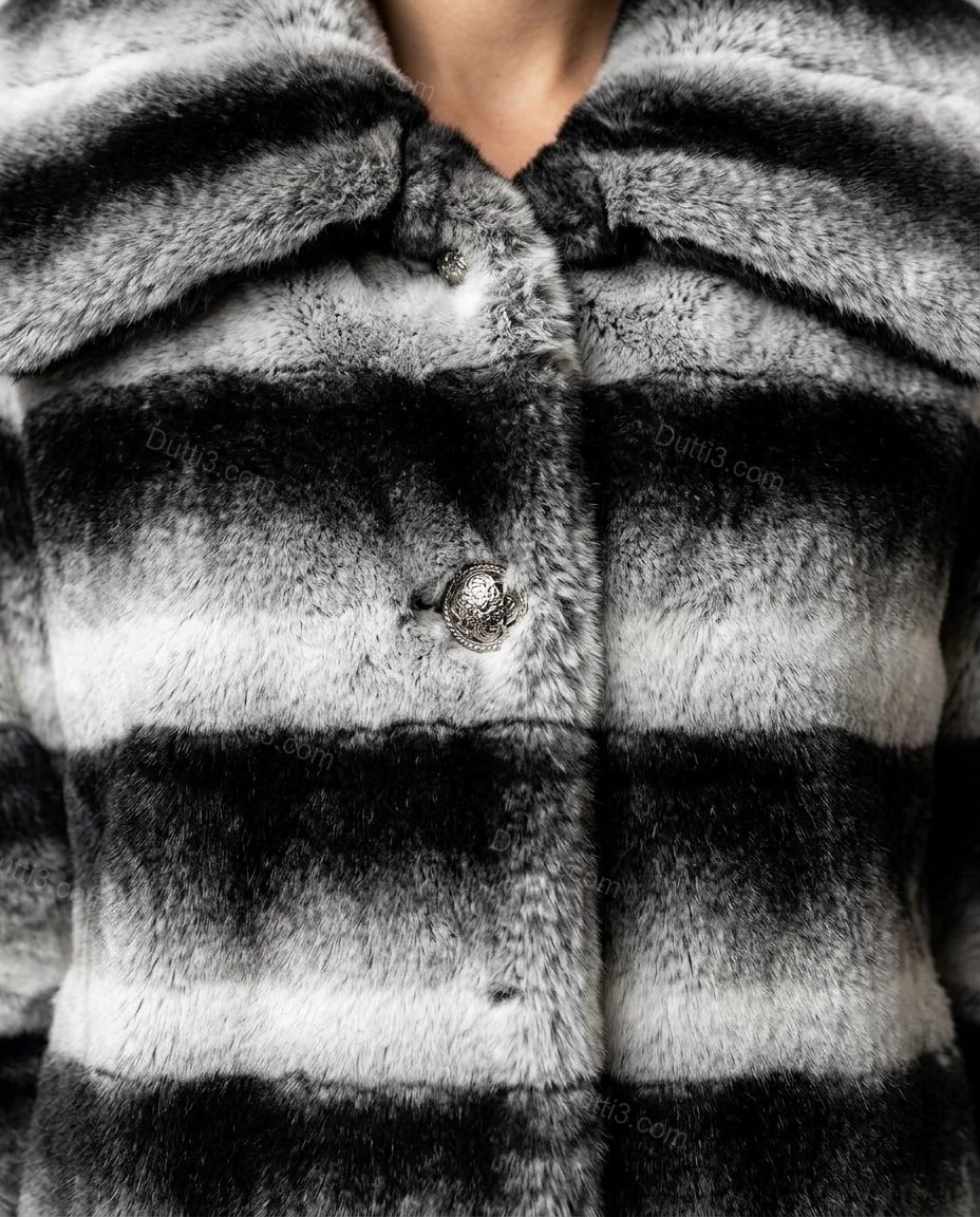 Black Animal Print Faux-Fur Jacket, close-up of animal print, by Dutti3