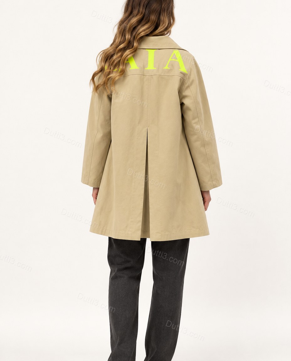 Light Beige Khaki Rhinestone Knit Ribbed Coat, side and back studio view, by Dutti3