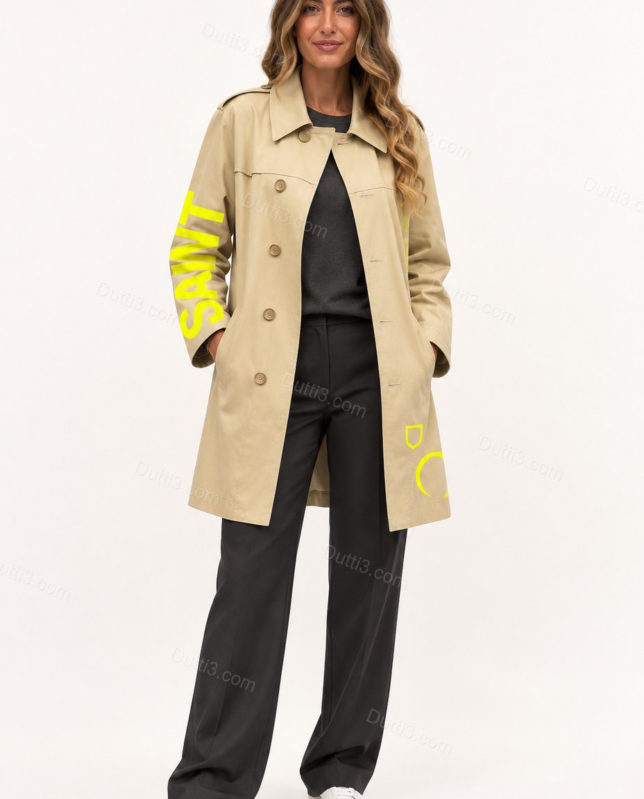 Light Beige Khaki Rhinestone Knit Ribbed Coat, front studio view, by Dutti3