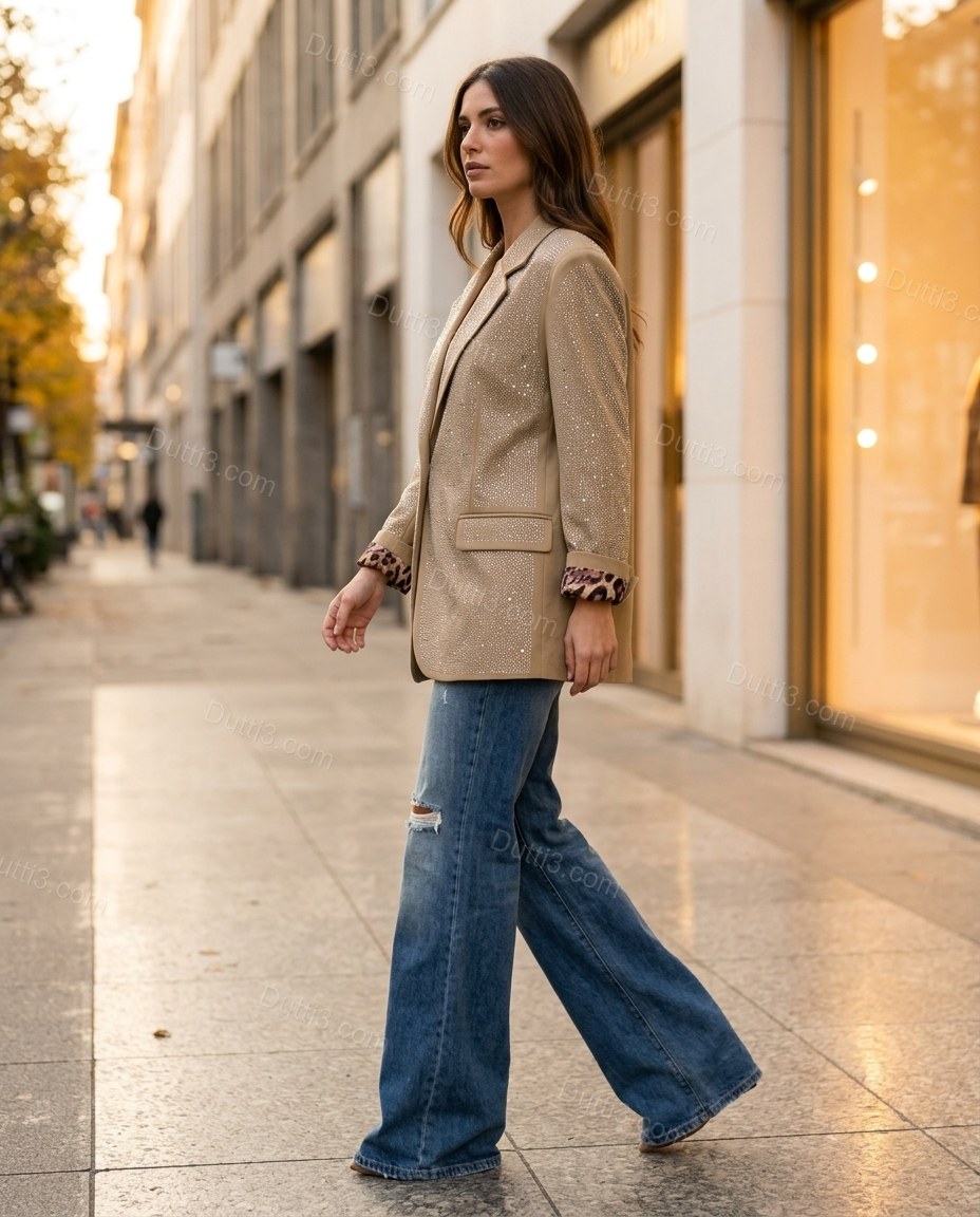 Tan Rhinestone Blazer, alternate use-case lifestyle view, by Dutti3