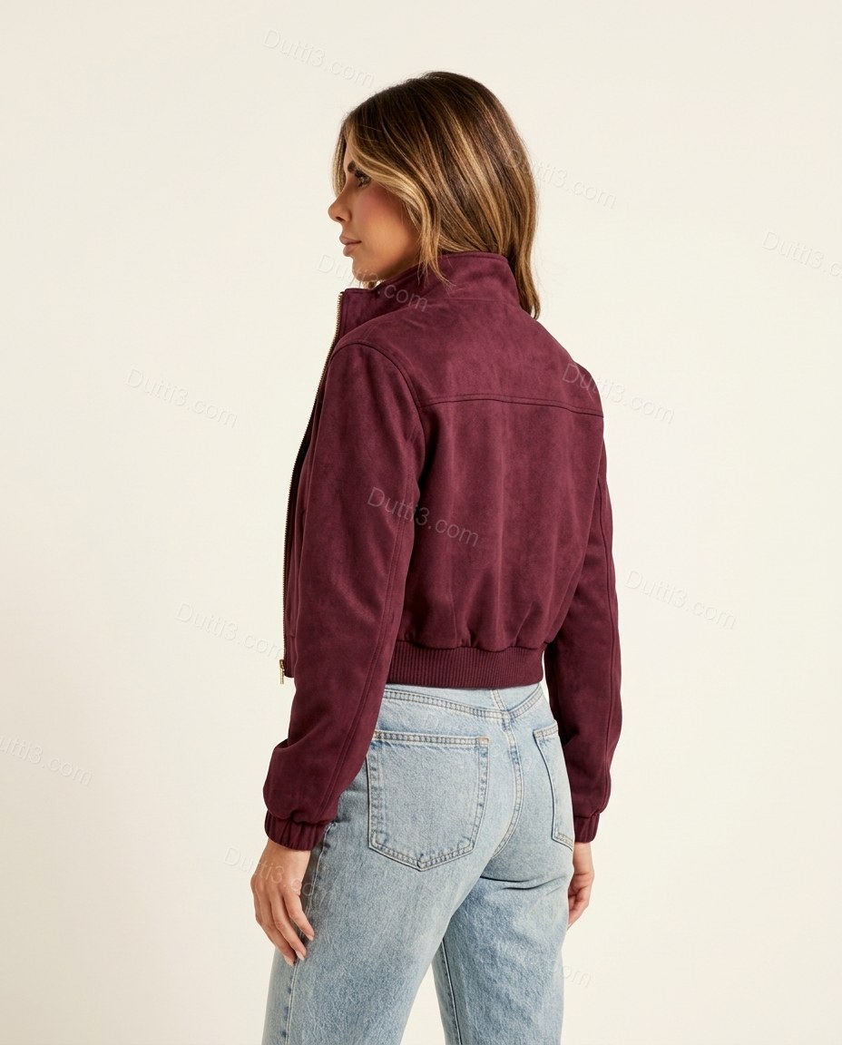 Burgundy Jacket, back studio view showing solid back, no visible unique design elements, by Dutti3
