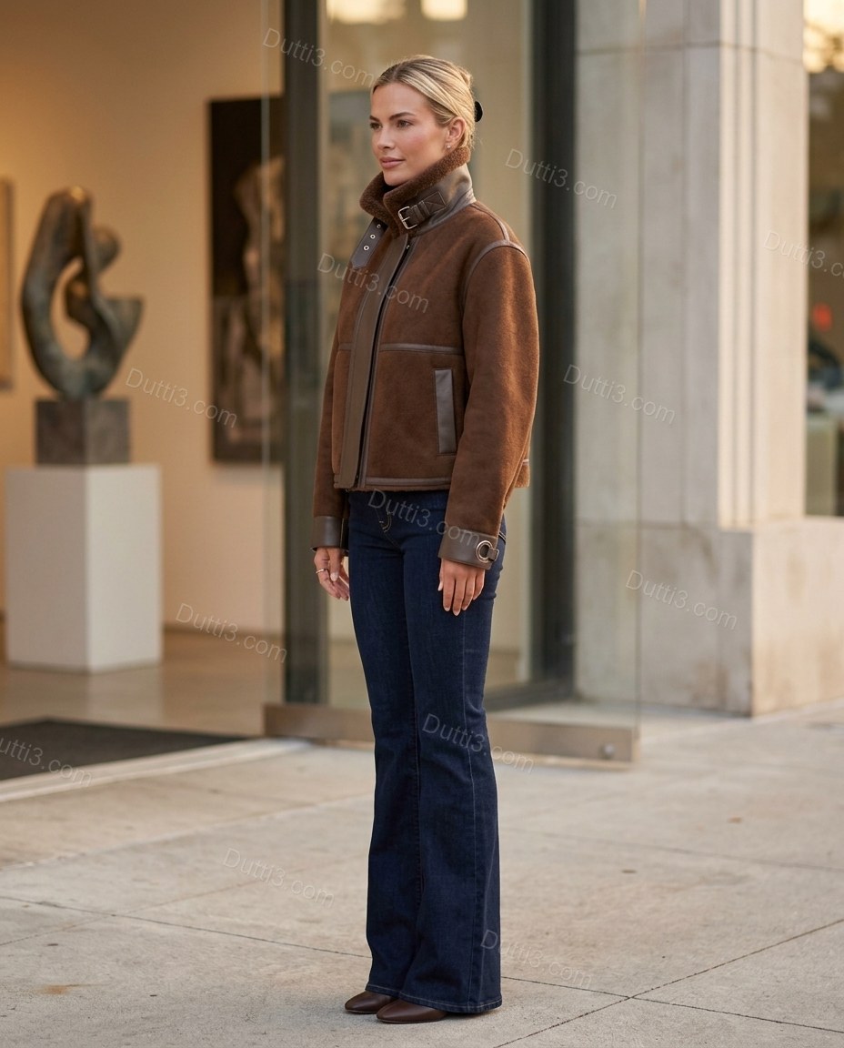 Brown Jacket, three-quarter brand lifestyle view, by Dutti3