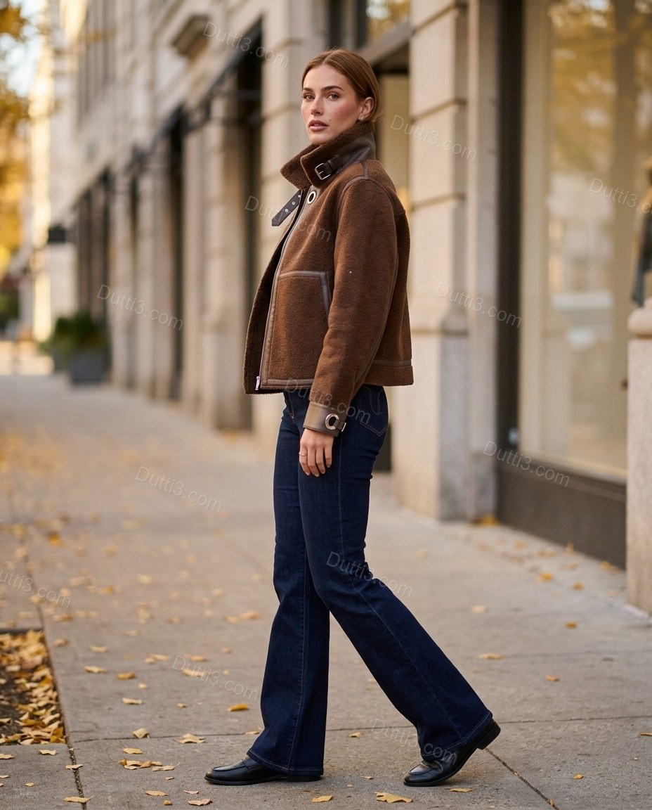 Brown Jacket, walking lifestyle view, by Dutti3