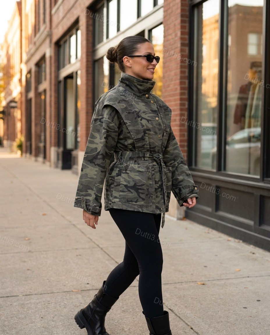 Green Jacket, walking lifestyle view, by Dutti3