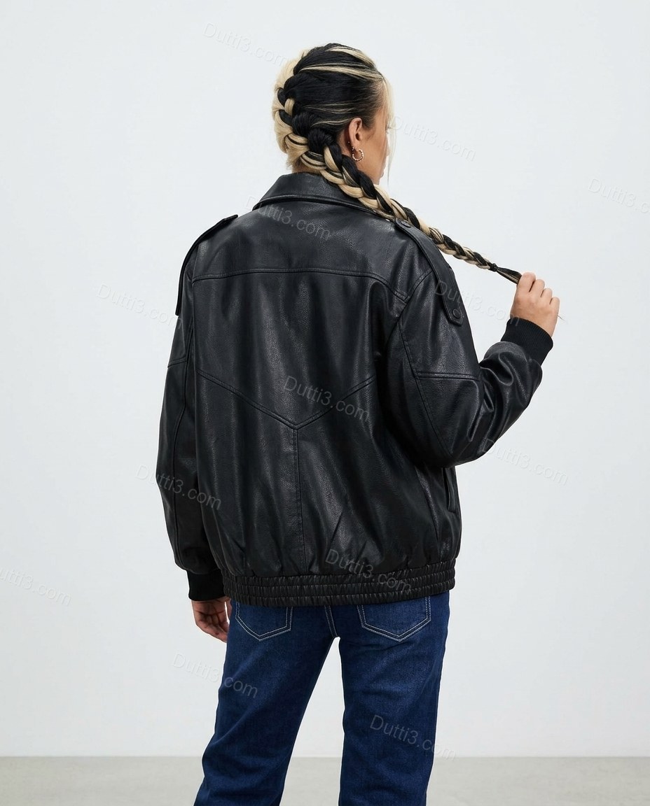 Black Asymmetric Jacket, back studio view, by Dutti3