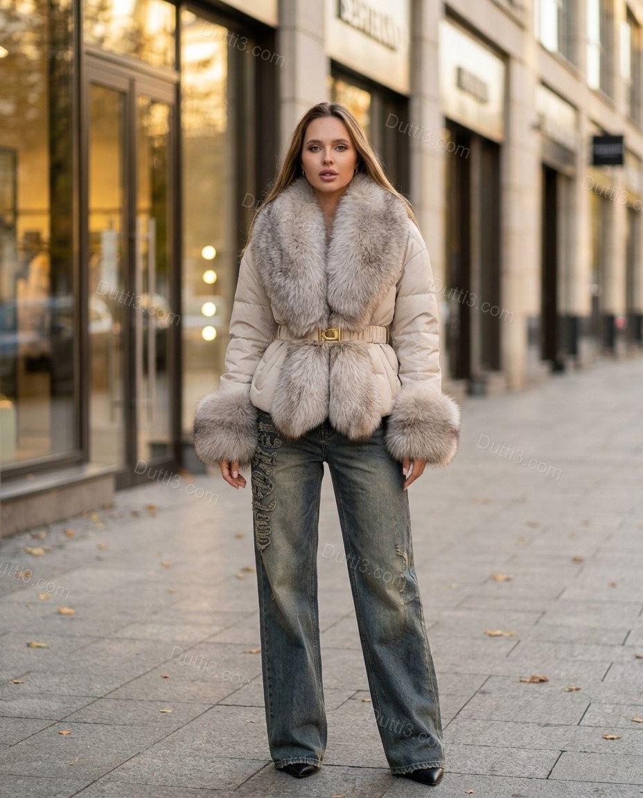 Beige Faux-Fur Jacket, alternate use-case lifestyle view, by Dutti3