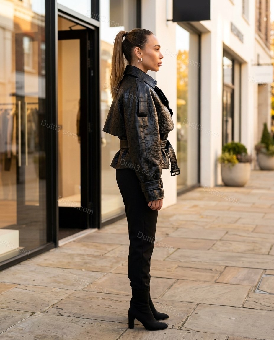 Black Jacket, three-quarter brand lifestyle view, by Dutti3