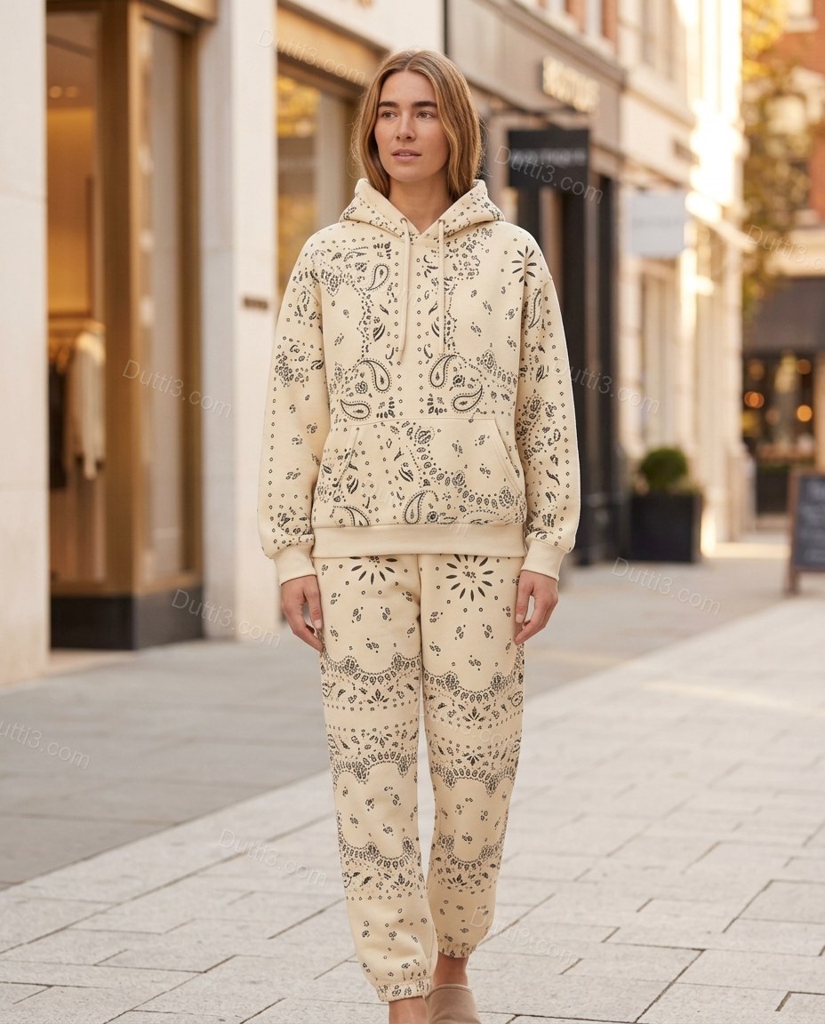 Cream Paisley Knit Ribbed Pants Set, alternate use-case lifestyle view, by Dutti3