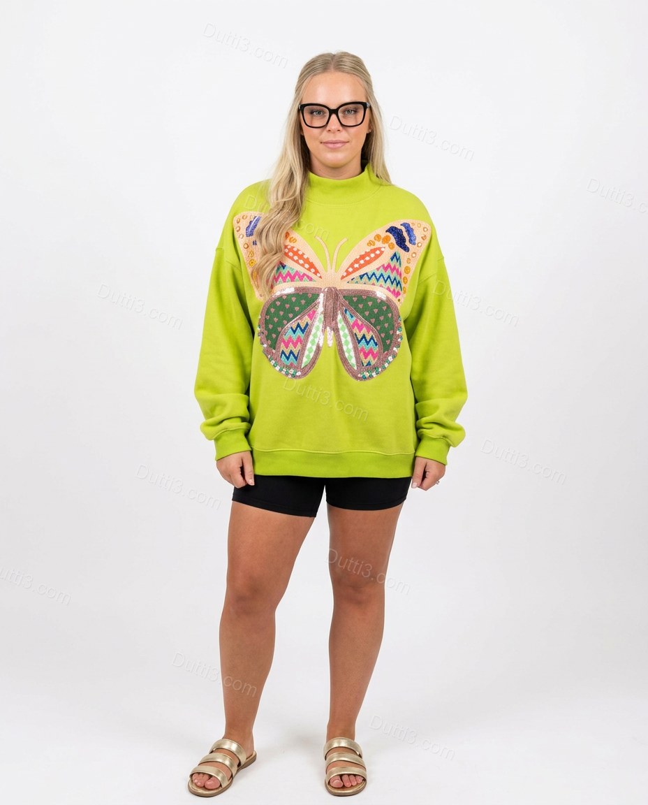Lime Green Knit Ribbed Top, front studio view, by Dutti3