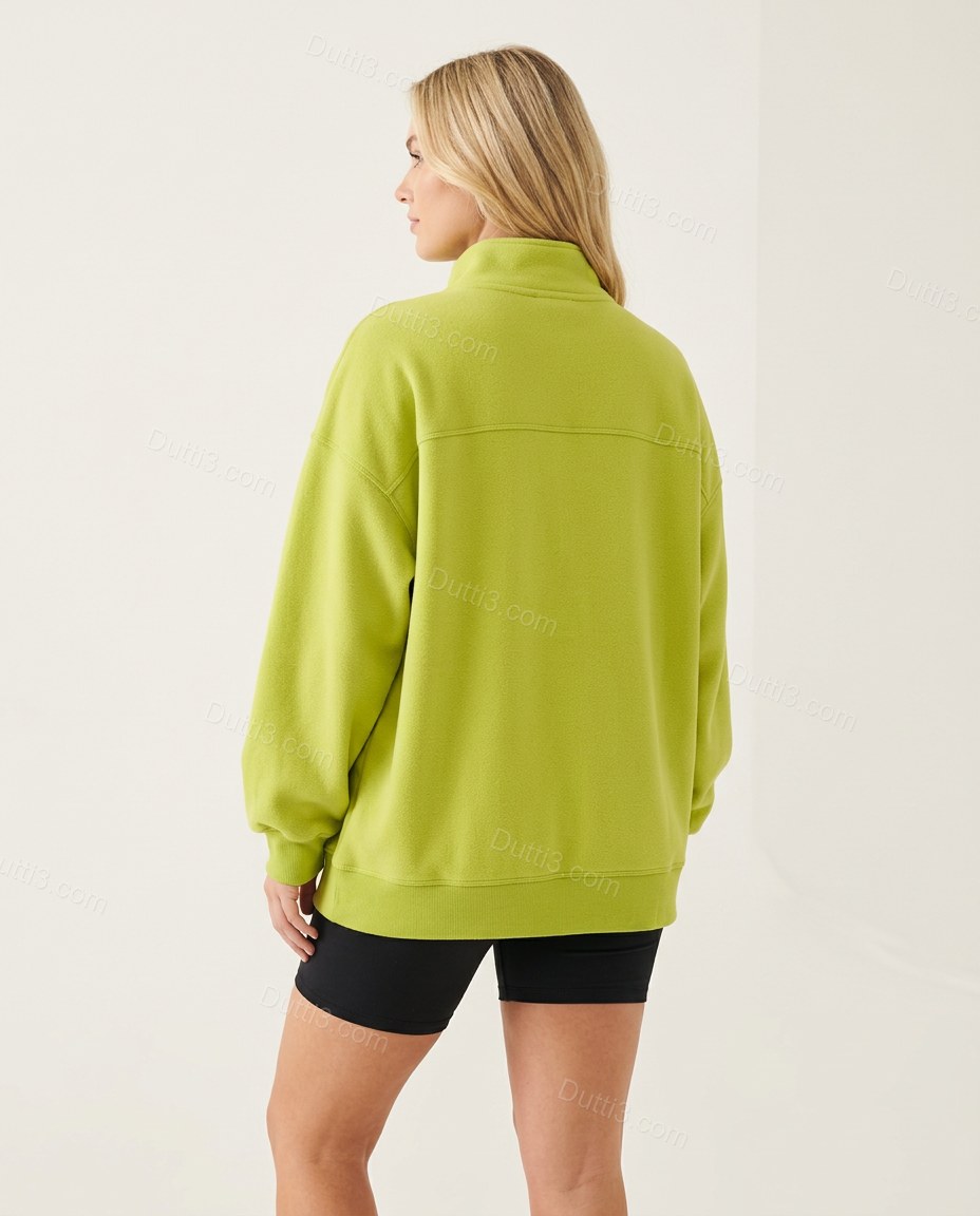 Lime Green Knit Ribbed Top, back studio view, by Dutti3