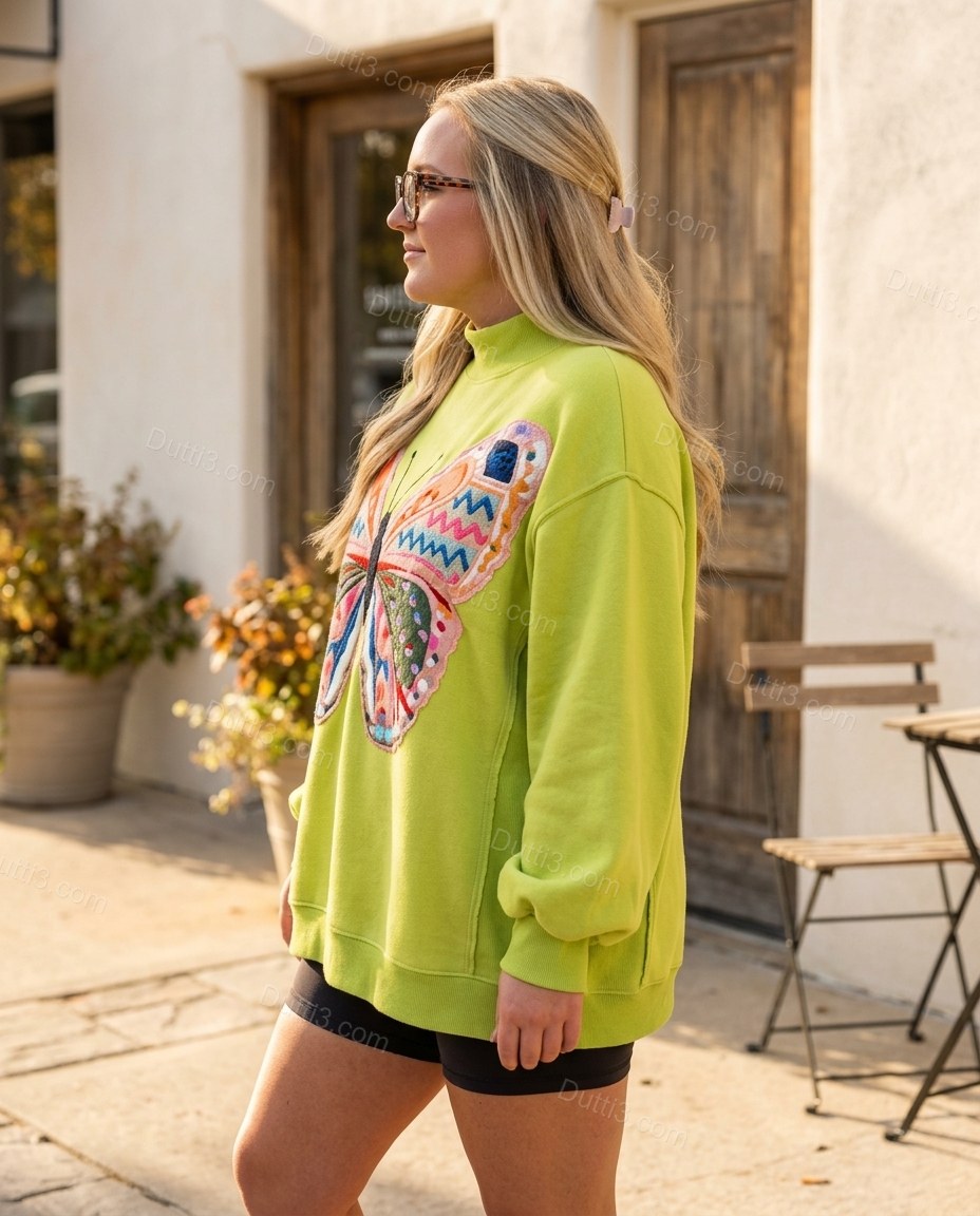 Lime Green Knit Ribbed Top, alternate use-case lifestyle view, by Dutti3