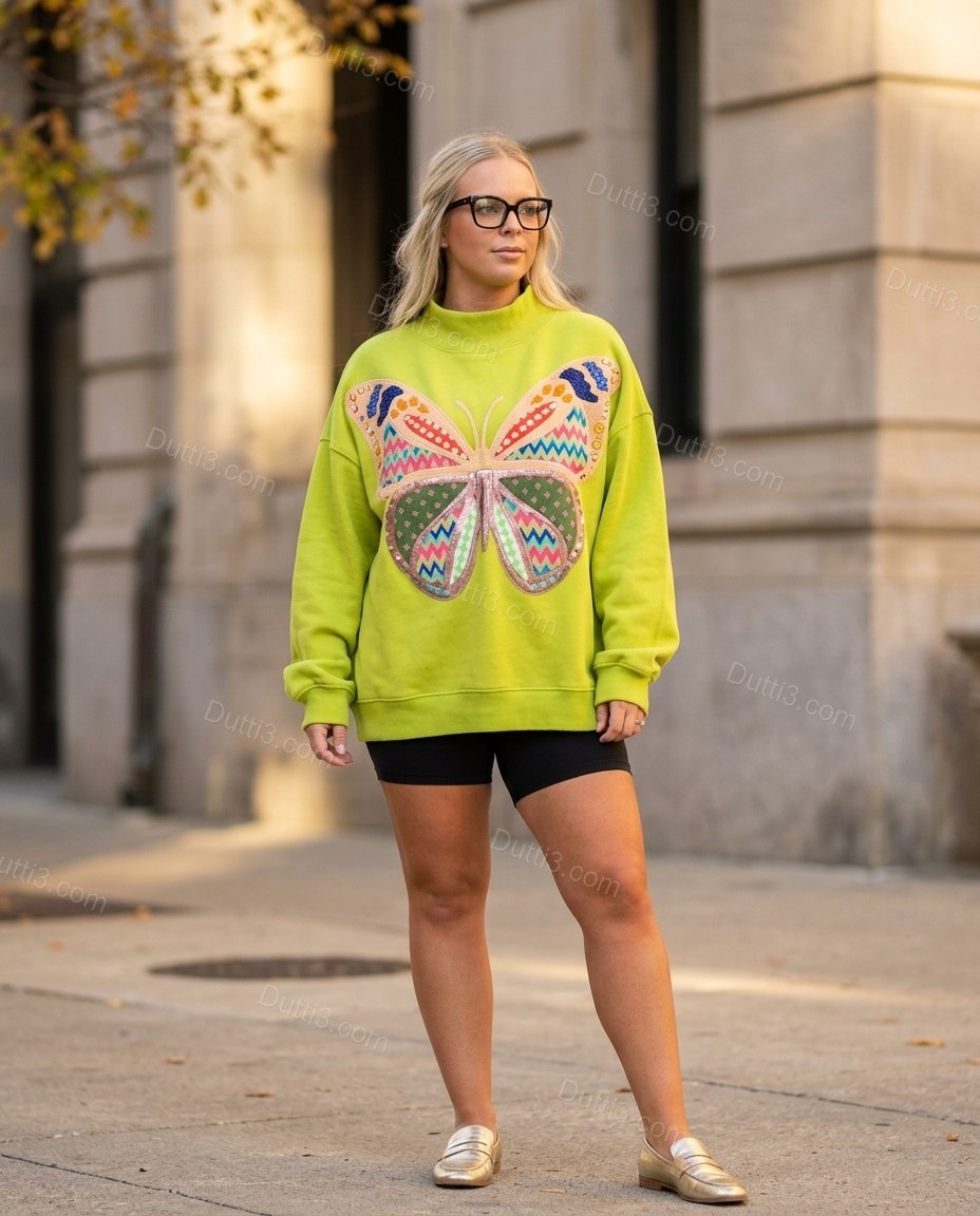 Lime Green Knit Ribbed Top, full-length hero view, by Dutti3