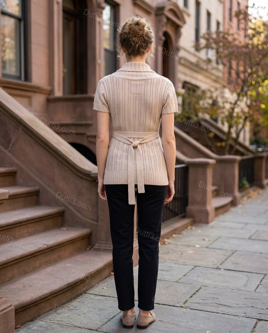 Beige Knit Ribbed Cardigan, alternate use-case lifestyle view, by Dutti3