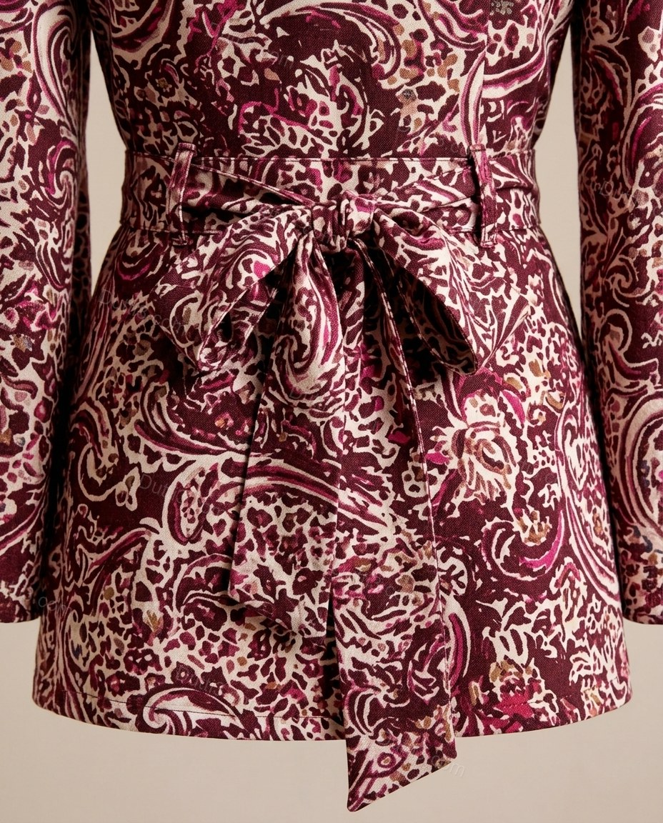 Maroon Paisley Mini Fringe Dress, close-up of paisley, by Dutti3