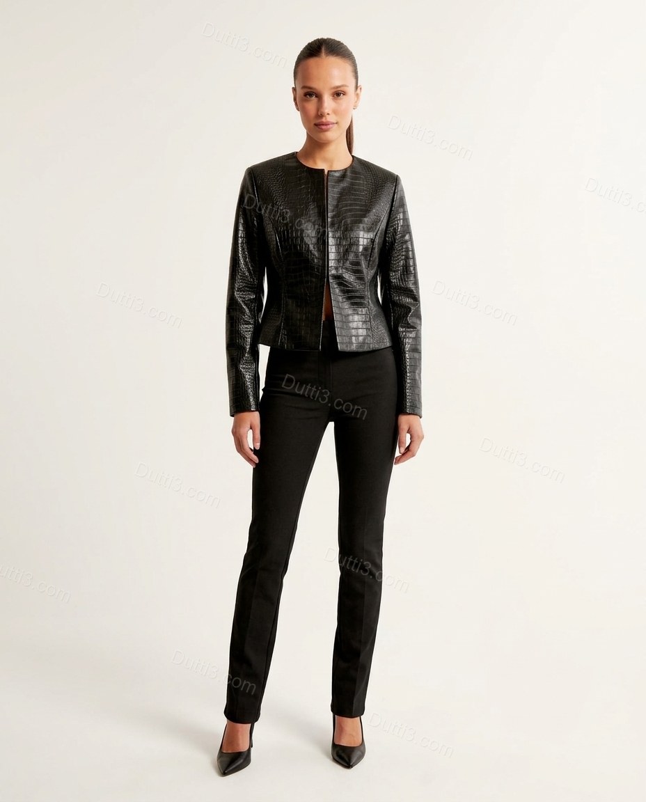 Black Peplum Jacket, front studio view, by Dutti3