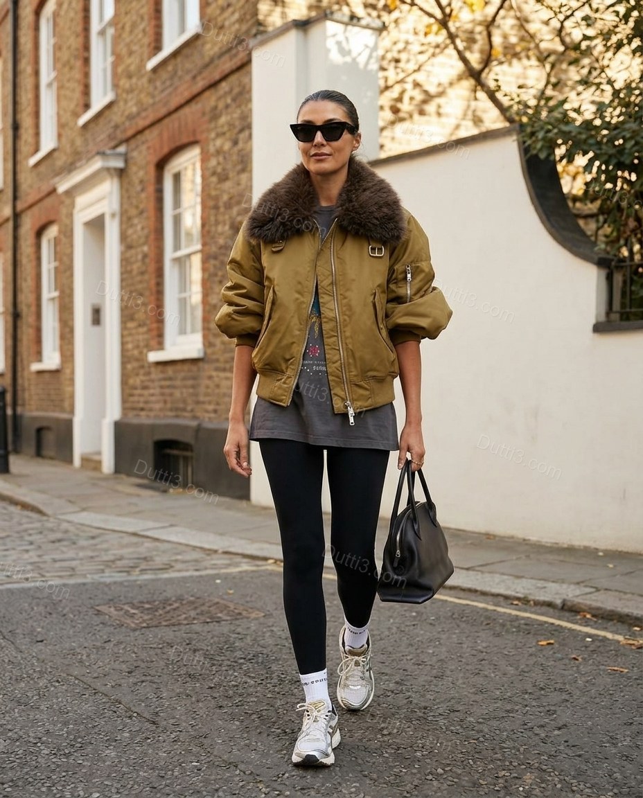 Olive Faux-Fur Ribbed Jacket, full-length hero view, by Dutti3
