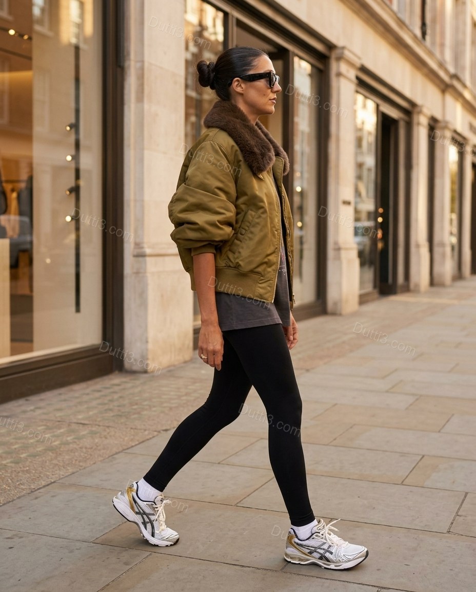 Olive Faux-Fur Ribbed Jacket, three-quarter brand lifestyle view, by Dutti3