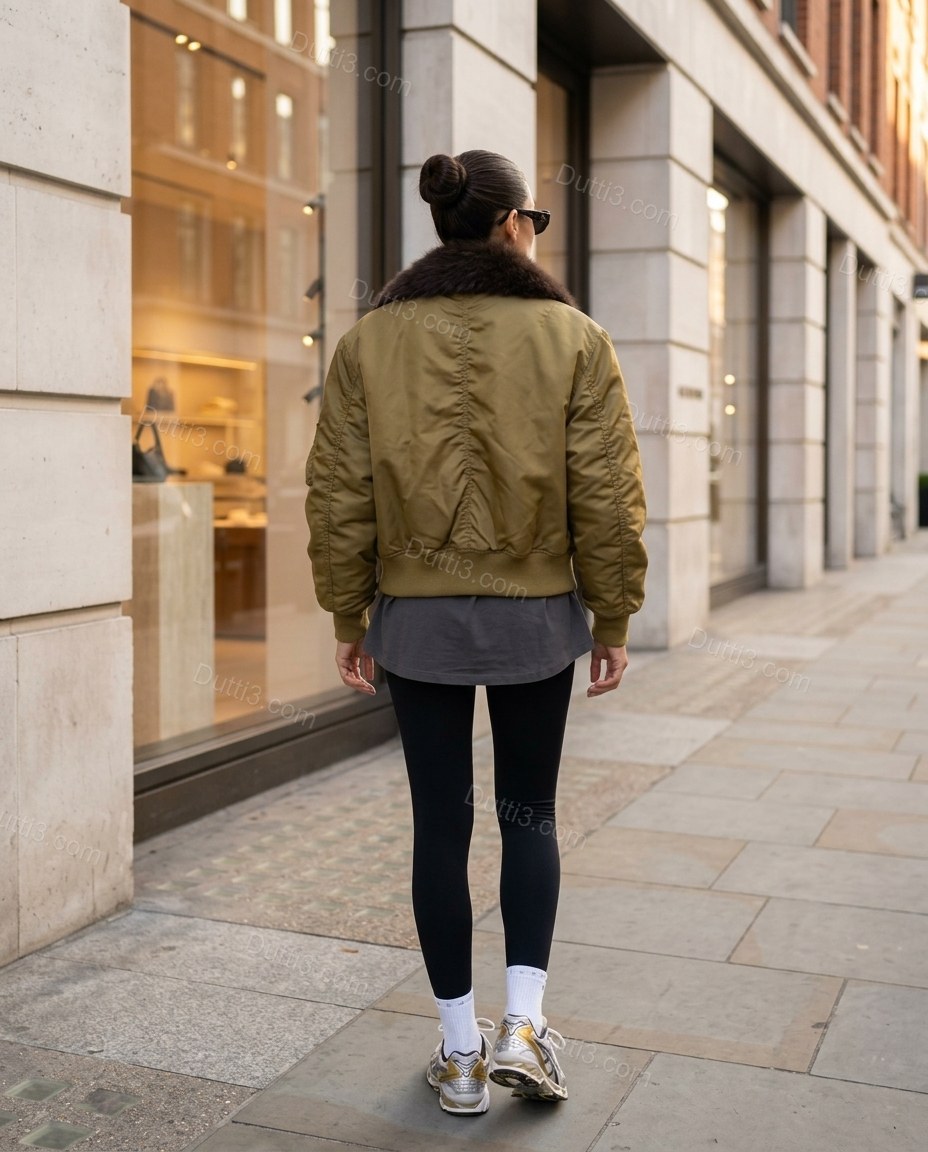 Olive Faux-Fur Ribbed Jacket, alternate use-case lifestyle view, by Dutti3