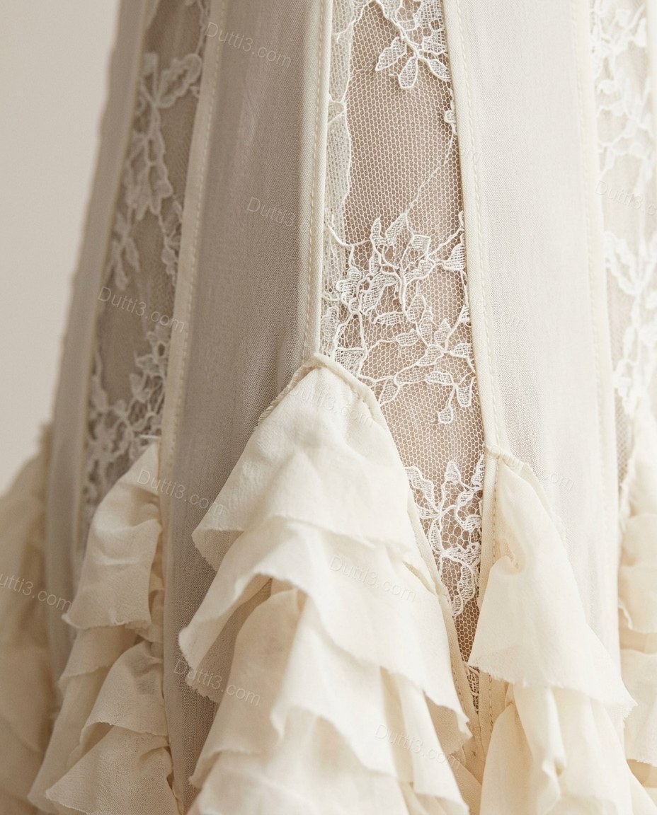 Cream Floral Mini Ruffled Dress, close-up of floral, by Dutti3