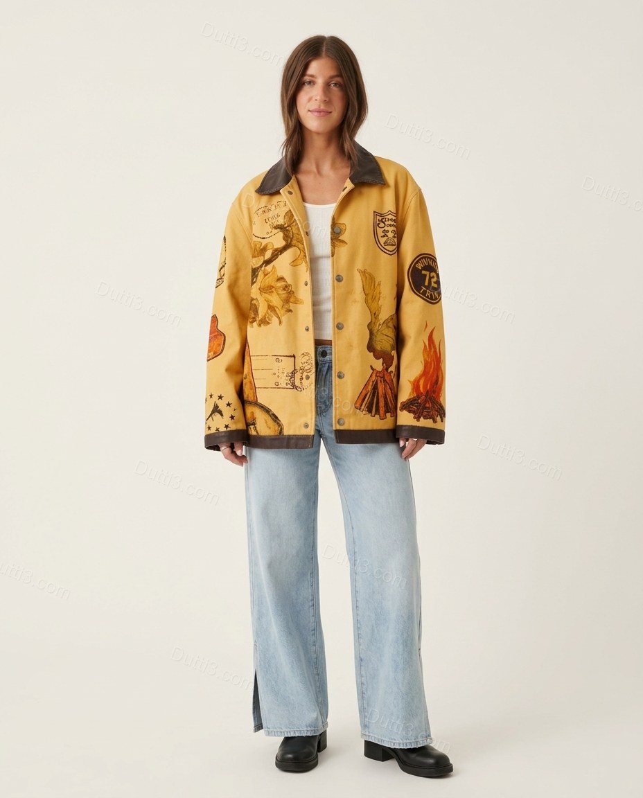 Mustard Yellow Embroidered Jacket, front studio view, by Dutti3