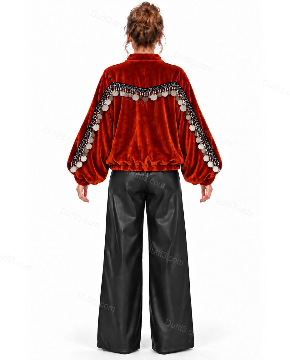 Rust Velvet Jacket, side and back studio view, by Dutti3
