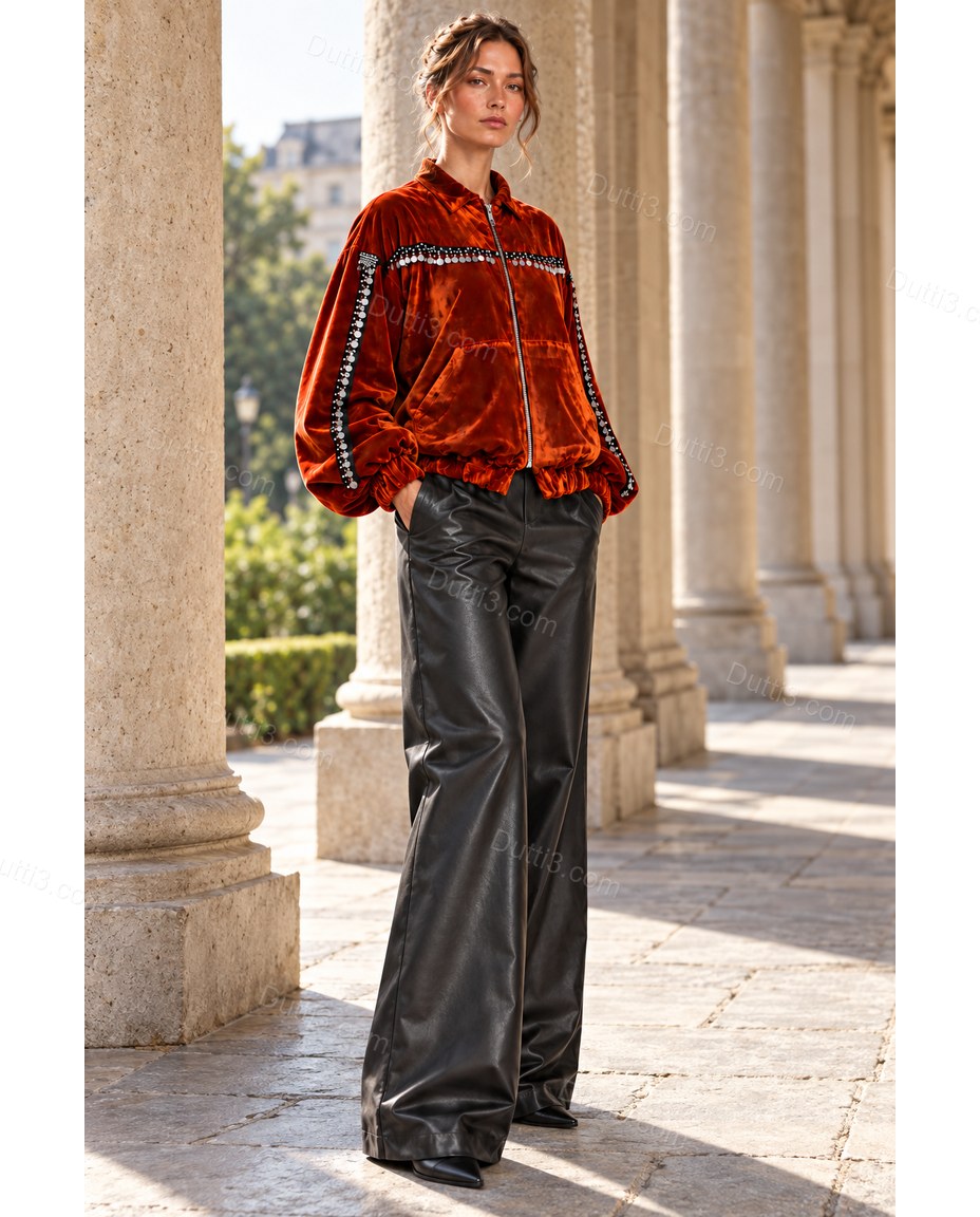 Rust Velvet Jacket, alternate use-case lifestyle view, by Dutti3