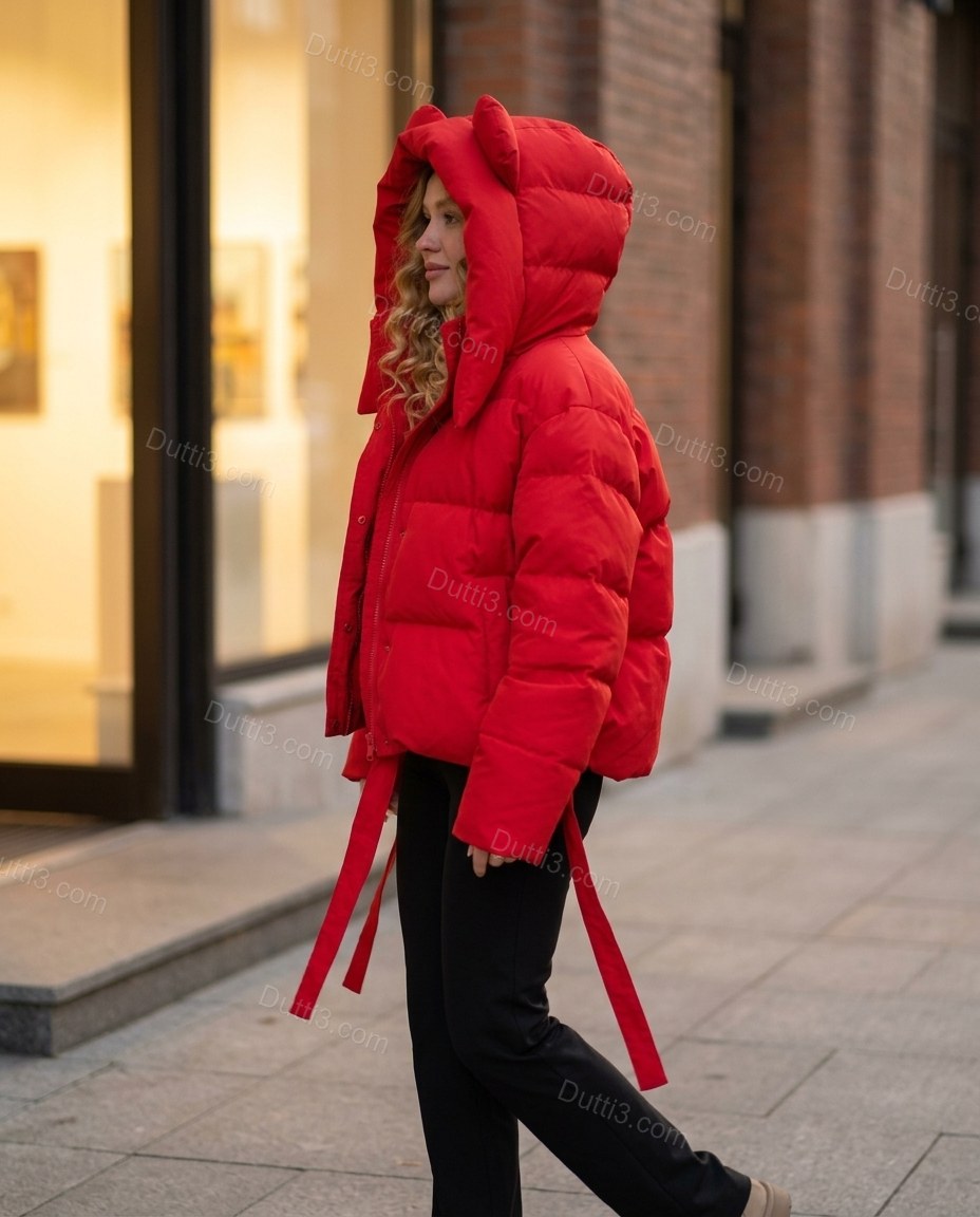 Red Jacket, walking lifestyle view, by Dutti3