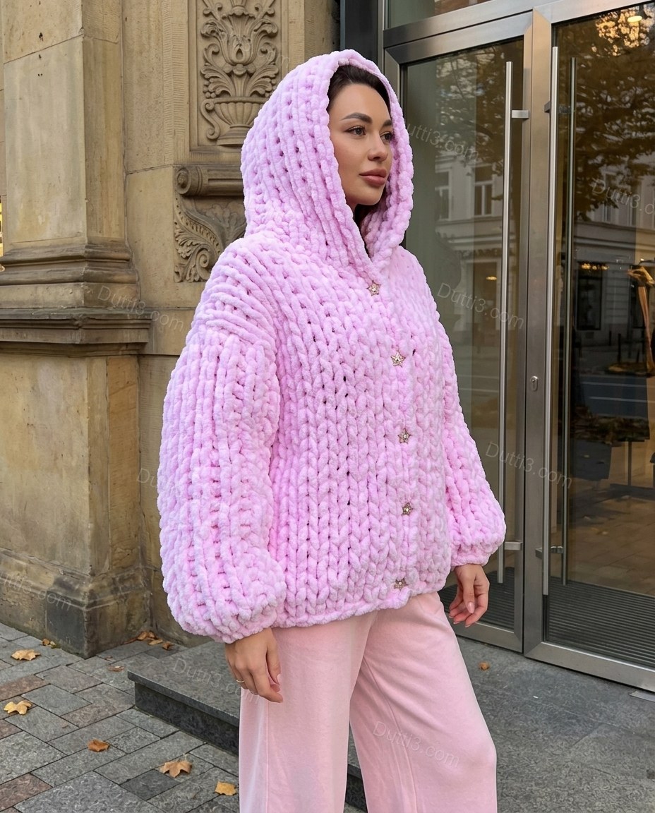Pink Knit Ribbed Two-Piece Set, three-quarter brand lifestyle view, by Dutti3