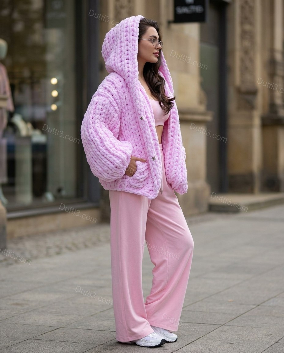Pink Knit Ribbed Two-Piece Set, movement and fit lifestyle view, by Dutti3