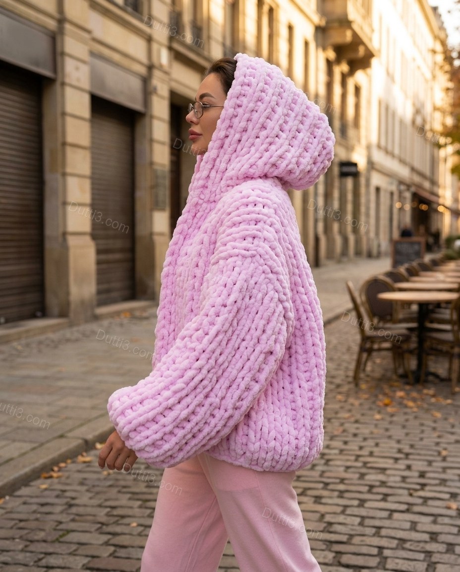 Pink Knit Ribbed Two-Piece Set, walking lifestyle view, by Dutti3