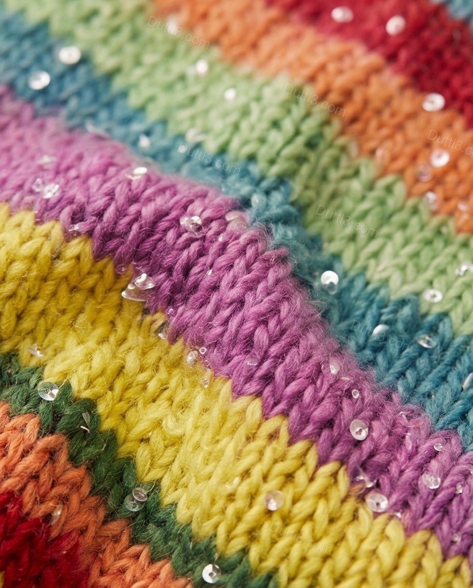 Multi-Color Striped Mini Knit Dress, close-up of striped, by Dutti3