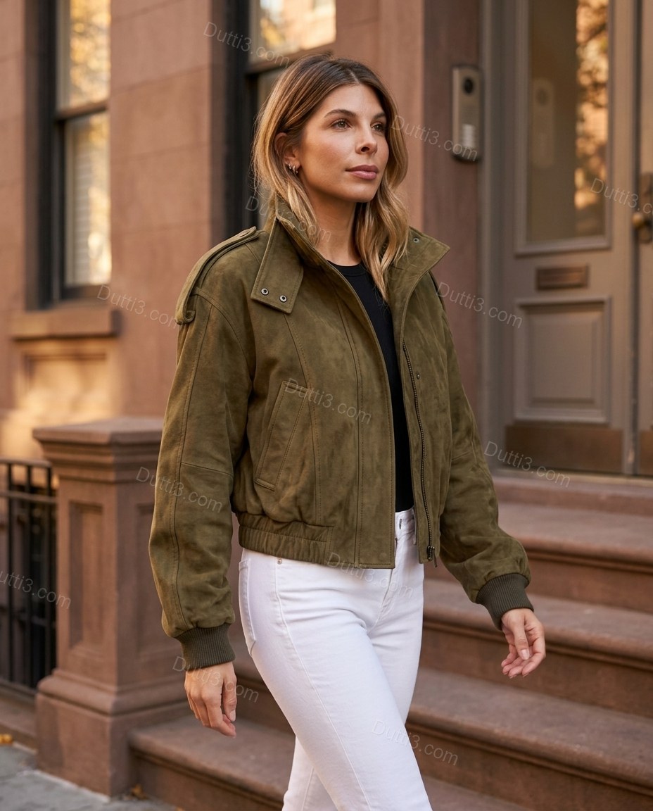 Olive Green Ribbed Jacket, alternate use-case lifestyle view, by Dutti3